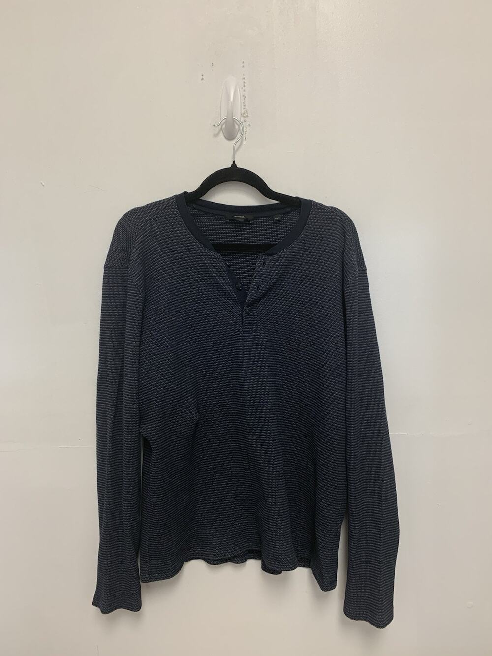 Vince Henley Shirt L Blue Long Sleeve Cotton Heathered Casual Minimalist